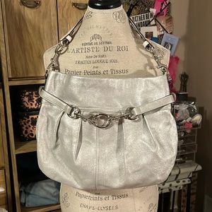 Silver Leather Coach Hobo Bag
